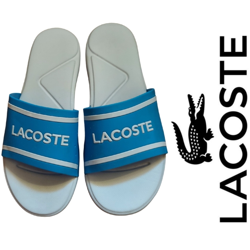 Lacoste L.30 Blue And White Logo Slides